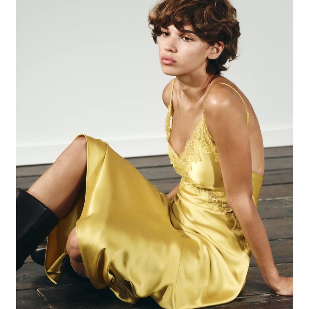 LAST CALL- dress to be donated
Zara Yellow Lace-Trim Satin Midi Dress NWOT - Picture 5 of 16